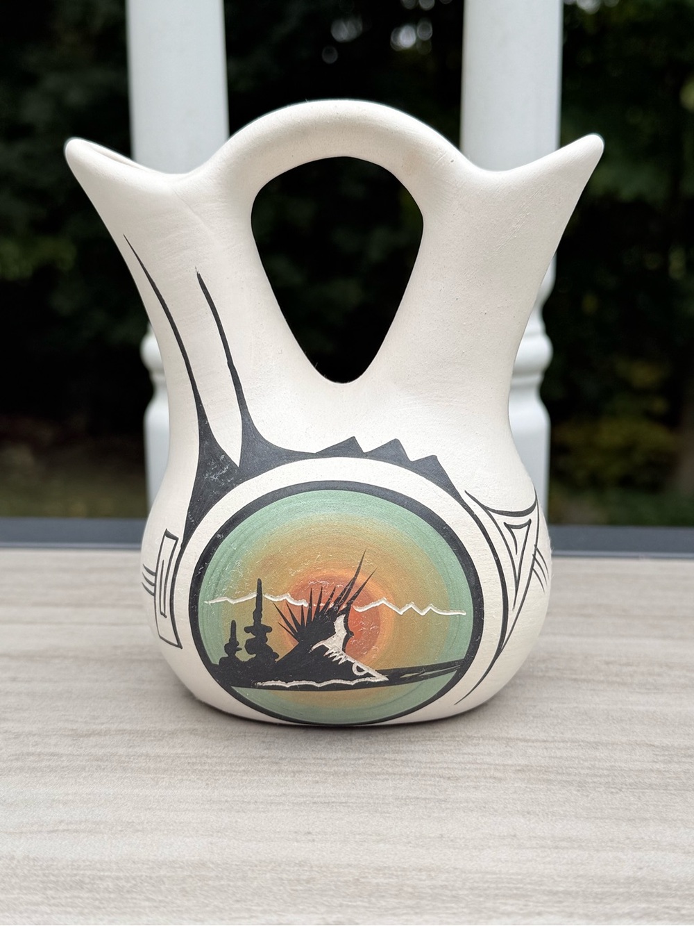 Native American Vintage 1980s hand painted signed Janet Dine Navajo wedding vase